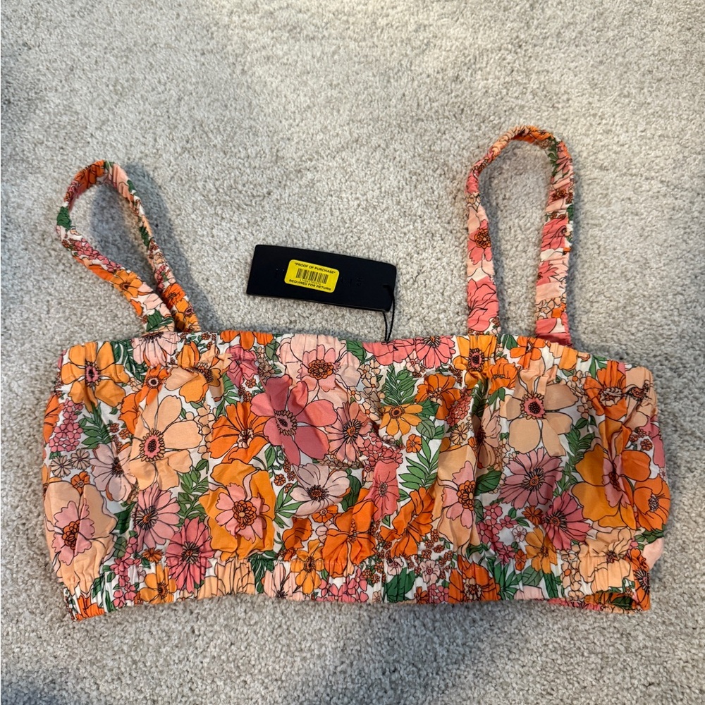 Gianni Bini Orange Pink Smocked Crop Tank Top
